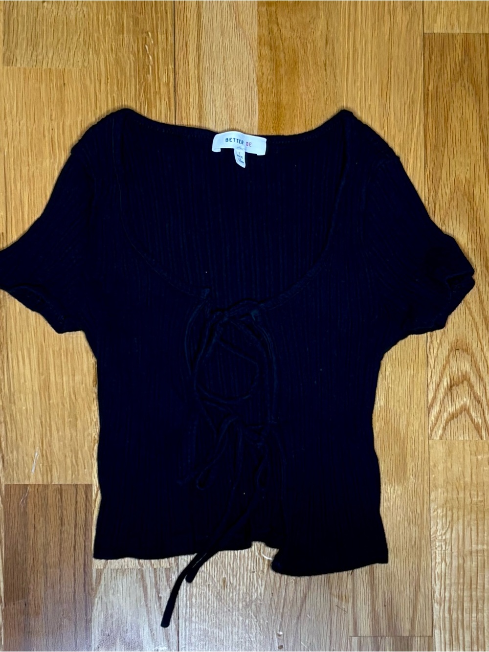 Black For Fitting Ribbed Lace-Up Crop Top